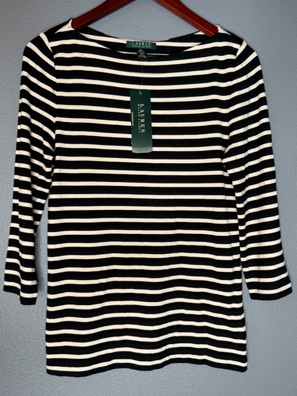 Lauren Ralph Lauren Striped Boat Neck Top Womens M Black Cream NWT